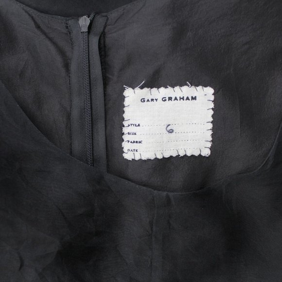 GARY GRAHAM Black Silk Organza Fit Flare Cocktail Layered Dress Pockets USA SZ 6 - Picture 10 of 15